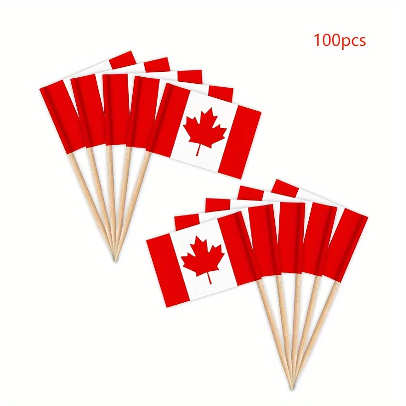 100 Stück kanadische Flagge Zahnstocher Flaggen-perfekt für Kuchen dekoration, Cocktail-Etiketten, geeignet für verschiedene Feiertage