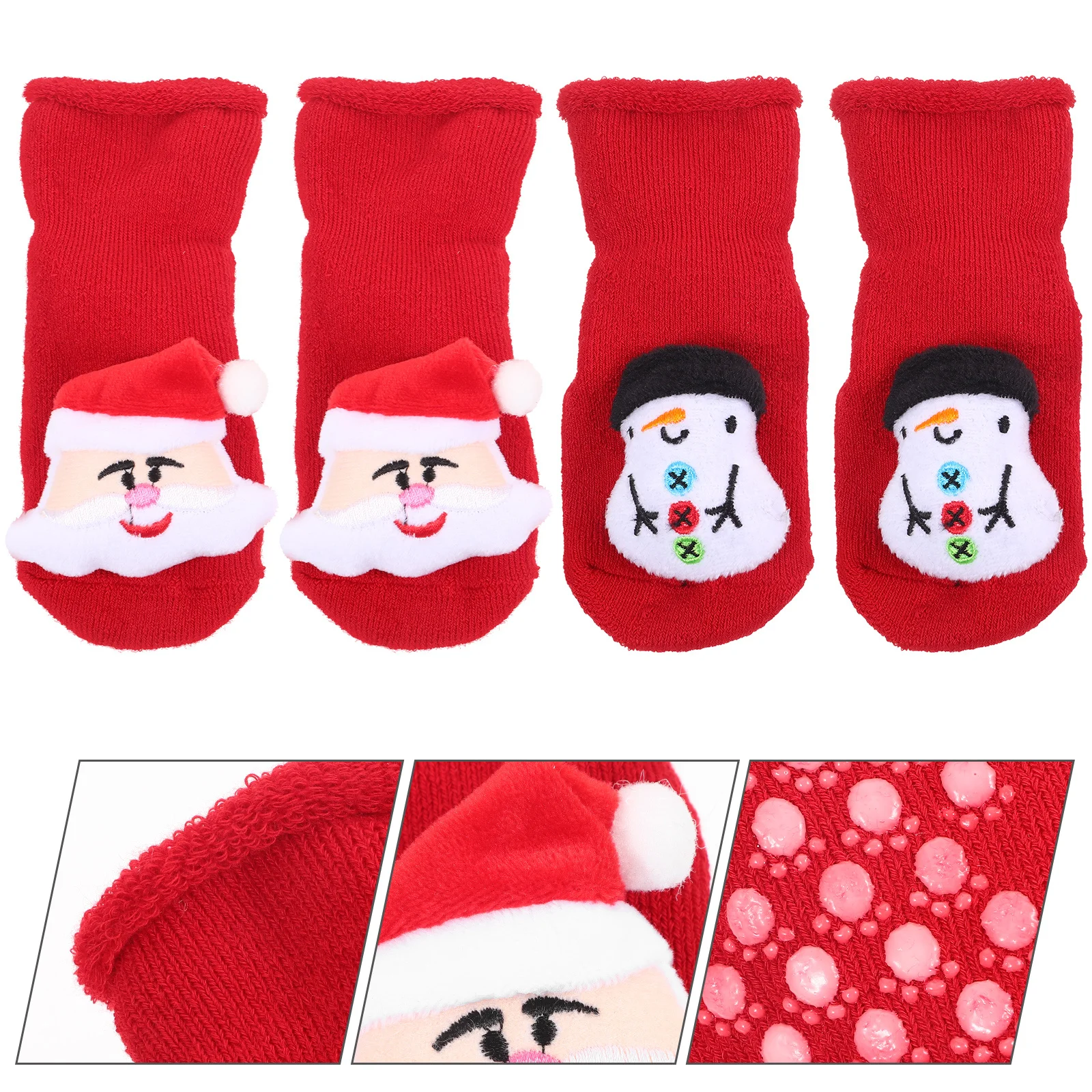 

2Pairs Infant Warm Socks Cozy Christmas Theme Cotton Footwear Winter Newborn Socks Antislip Bottom Soft Elastic Ankles Stay in