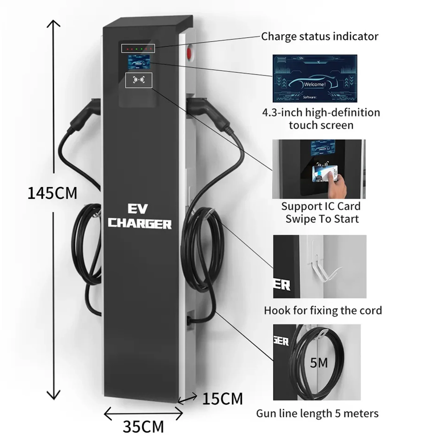 AC charging pile wall box ev charger 2 32a*2  ev charger type 2 44kw 22kw