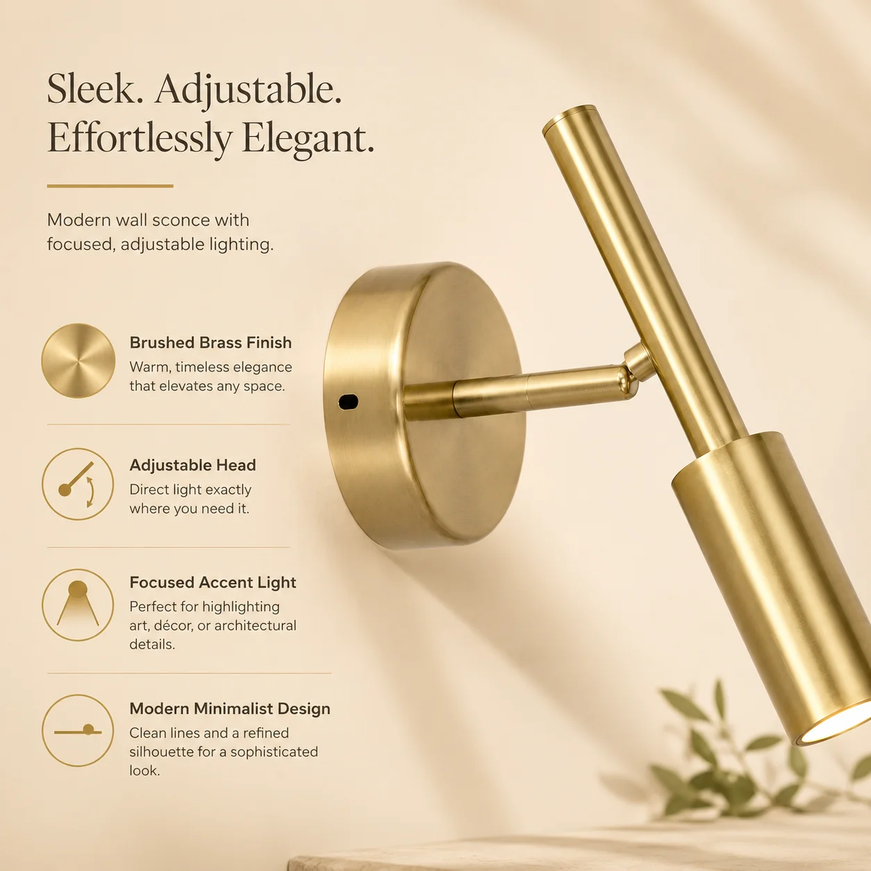 JOYINLED Minimalist Rotatable Directional Accent Wall Lamp Modern Gold Adjustable Wall Sconce for Bedroom Bedside Hotel Corridor