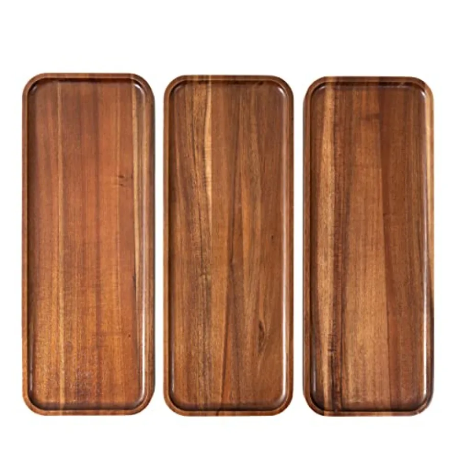 

Solid Acacia Wood Serving Trays 17 x 6.5 inches Rectangular Wooden Serving Platters for Home Decor Food Vegetables Fruit Charcu