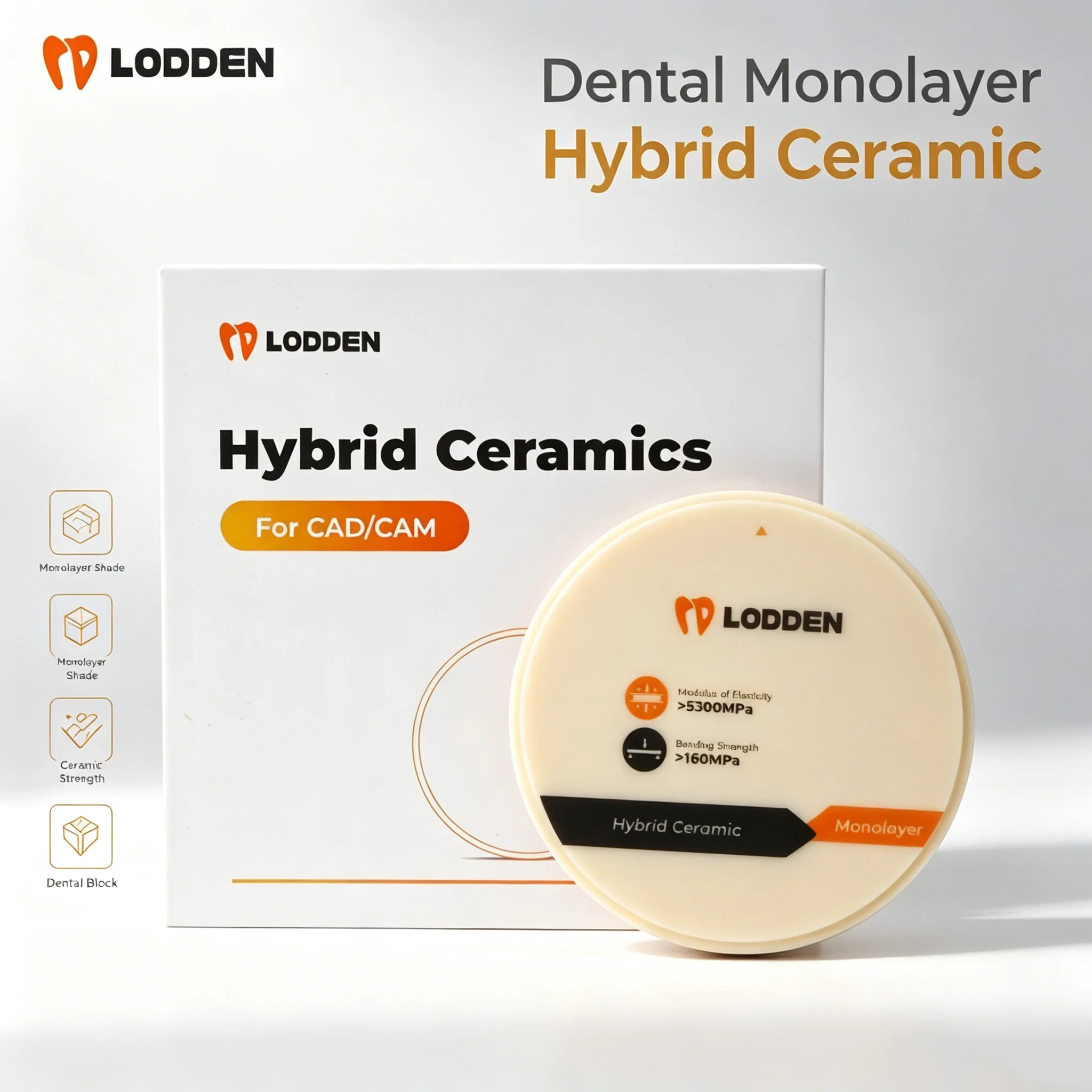 Lodden Dental Hybrid Ceramic Bending Strength Hardness Monolayer Composite Ceramics160Mpa/260Mpa Dental Veneer Material