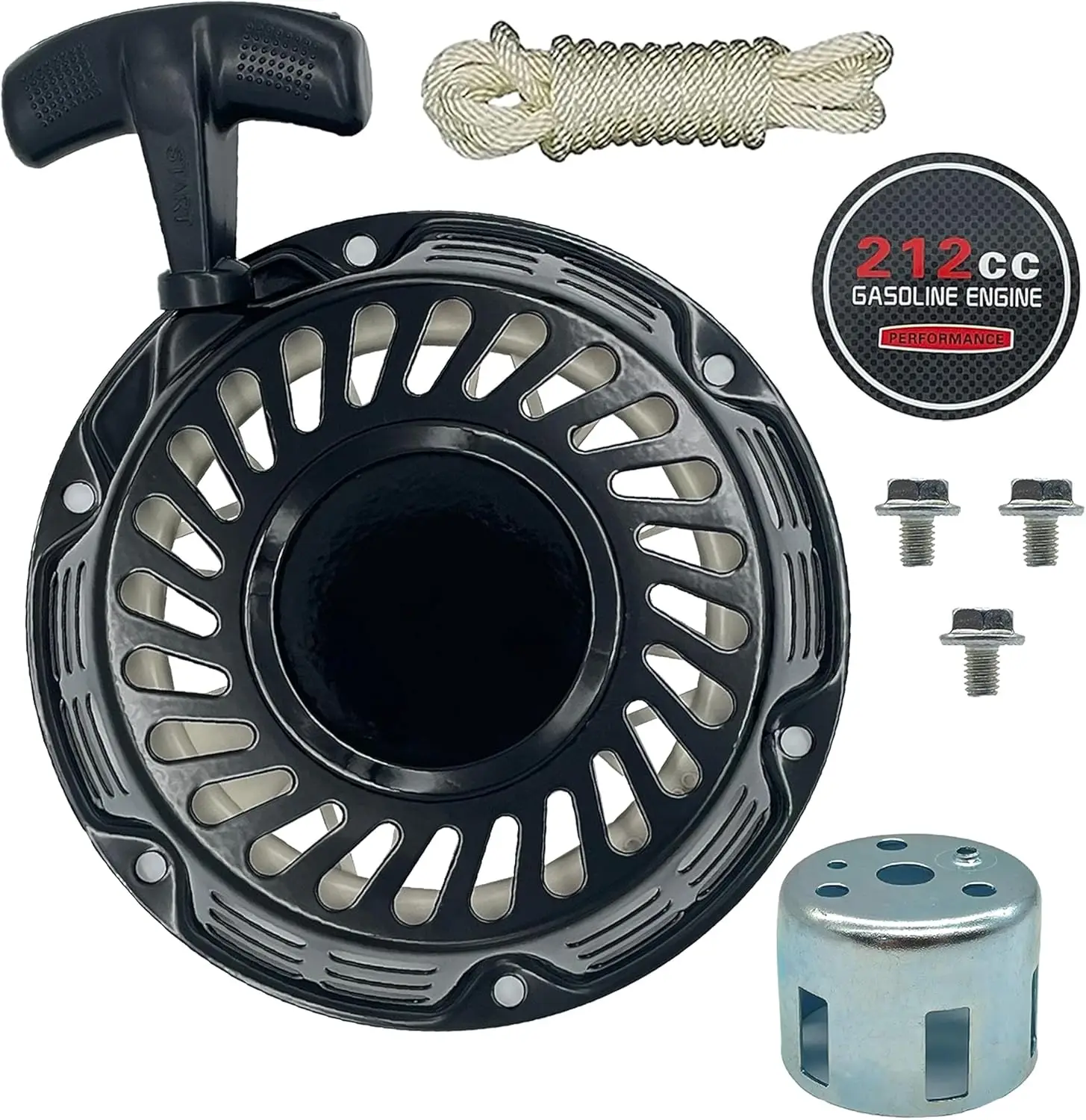 212 196 224 208 cc Pull Start Assembly for Predator Champion | Recoil Starter w/Pulley Cup for Coleman Honda Westinghouse Firman Ryobi Simpson 5.5 6.5 hp Small Engines etc