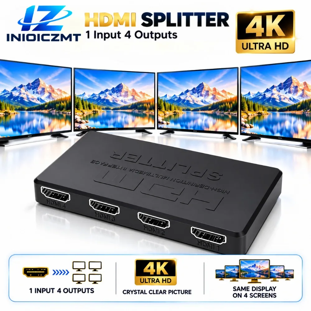 1 in 2/4 out 4K 2K HDMI-compatible Splitter 4x1 HDTV Switch HDMI-compatible Adapter HD Video Switcher for PS4 Xbox DVD PC Laptop
