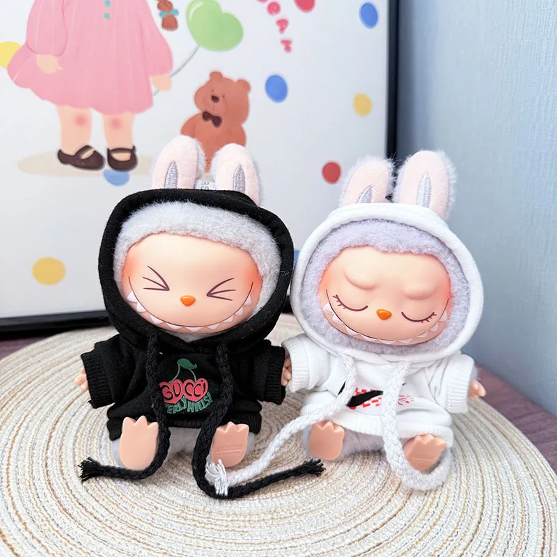 

17 cm Labubu trendy hooded sweatshirt, pants and shoes three-piece set, replaceable clothing accessories