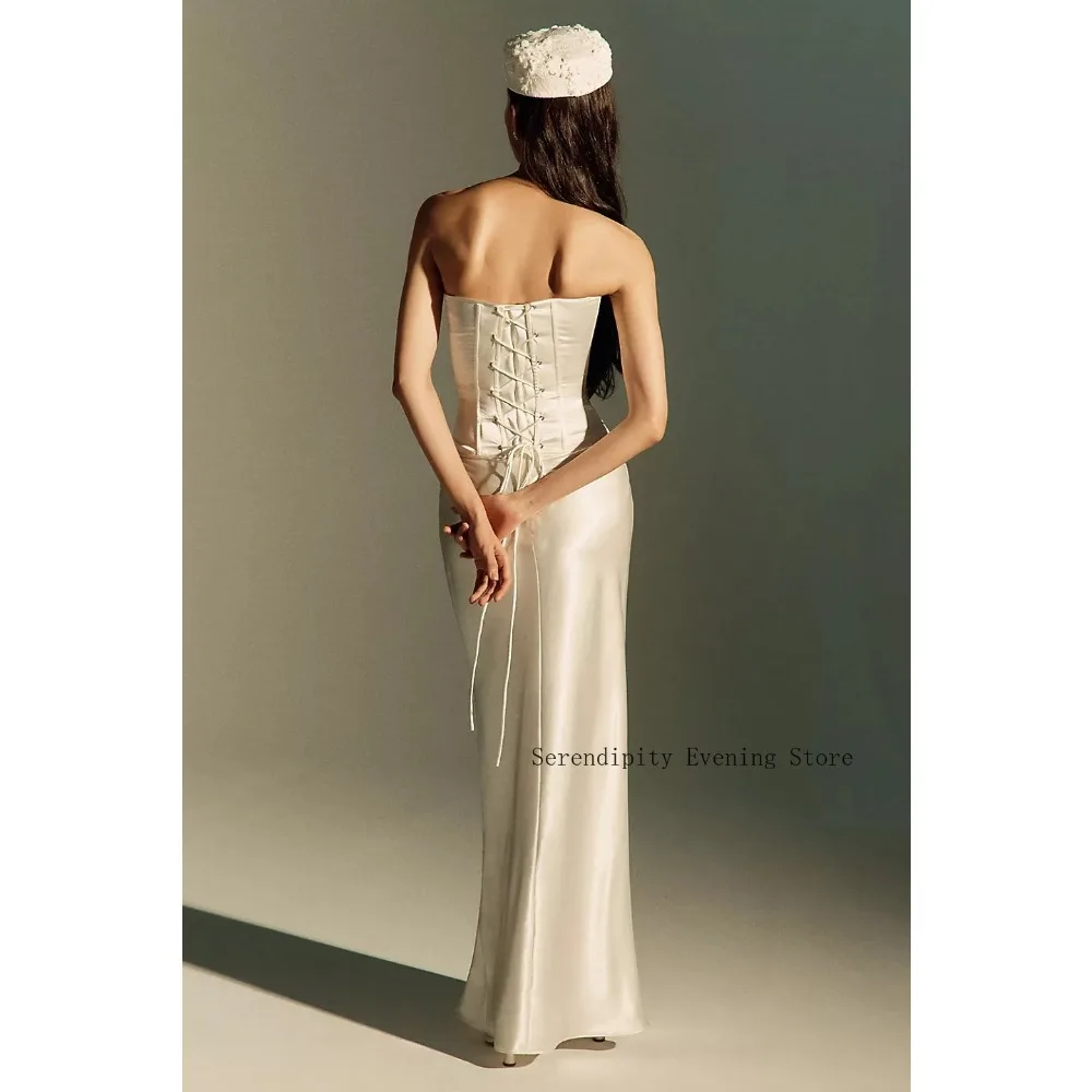 Customized Lace Up Back Elegant Wedding Dresses for Bride 2026 Straight Luxury Bridal Gown Satin Ruched Women Wedding Dress