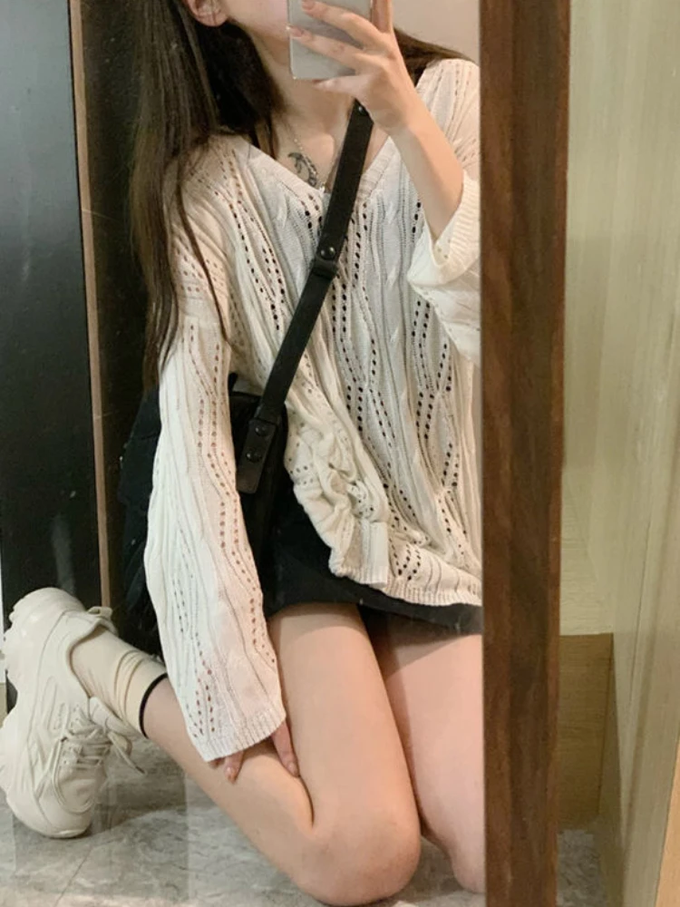 Pullovers Sets Women Design Tender Fashion Retro Bandage All-match Sun-proof Spring Camisole Leisure Hollow Out Ulzzang Ladies