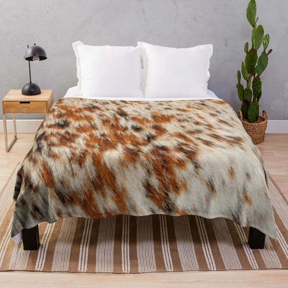 Western Cowhide – Tricolour, Brown, Black and White Throw Blanket Bed covers Tourist Luxury St Blankets