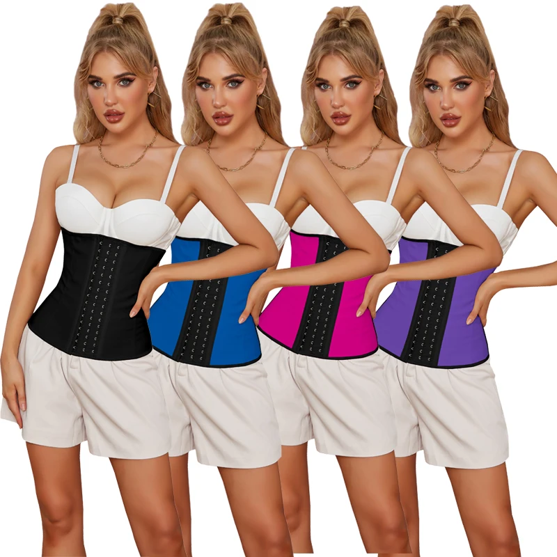 3 hook eye extender hot sale women's Fajas colombianas latex waist trainer 9 steel bone corset