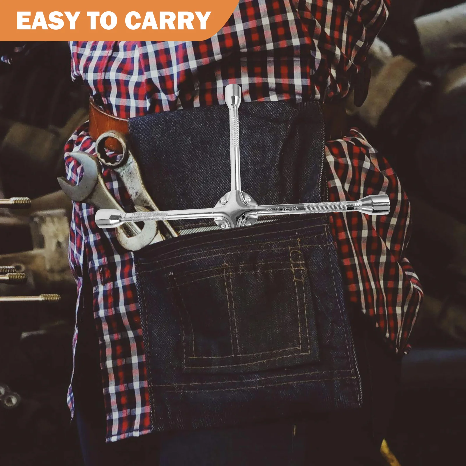 

Tire Repair Wrench 17-19-21-23mm High Carbon Steel Cross Socket Multi-Function Tire Lug Nut Removal Tool