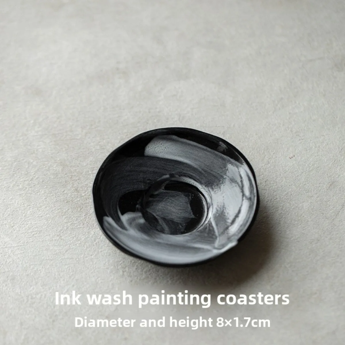 Chinese Style Ink Wash Coaster Ceramic Tea Cup Mat Crackle Glaze Pottery Heat Resistant Wabi Sabi