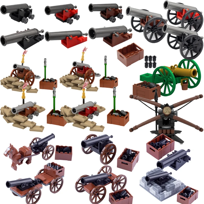 Medieval Military Cannon Navy Scene Building Blocks Artillery Trench Wheeled Coastal Defense Gun Carrier DIY Bricks Kid Toy Gift
