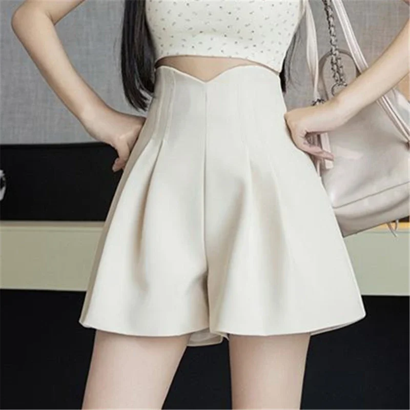 2024 Spring Summer New High Waist Casual Pants Wide Leg A-line Pants for Women Korean Style Outwear Office Lady Shorts Female