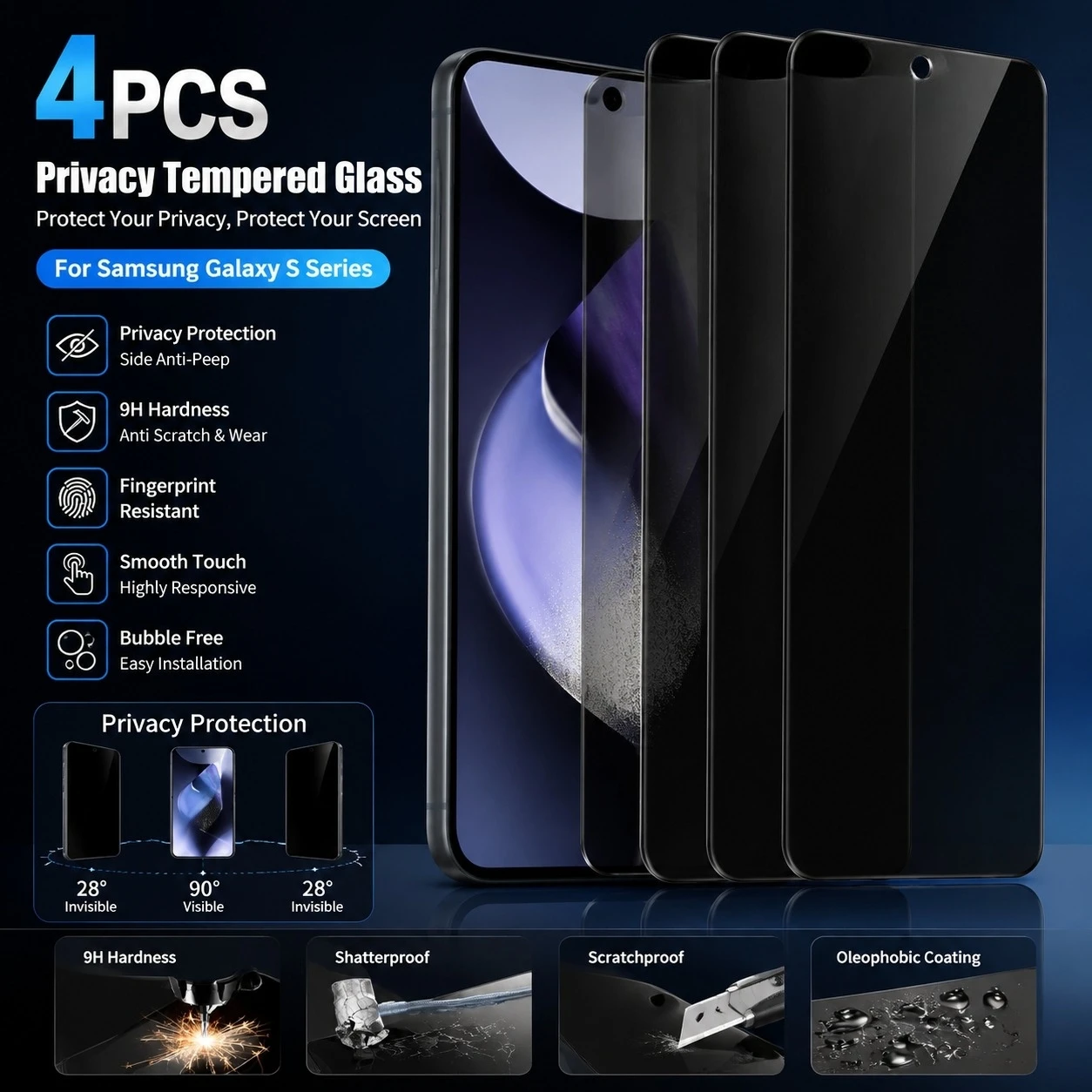 4PCS Privacy Tempered Glass For Samsung Galaxy S26 Ultra S22+ S23 Anti Spy Screen Protector For Samsung Galaxy S26 FE S25 Ultra
