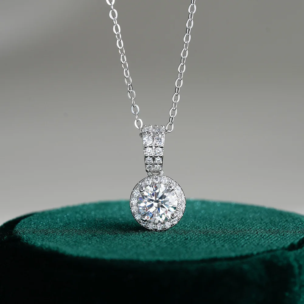 Lumira 1-Carat Moissanite Platinum PT950 Necklace for Women: Fashionable Round Wrapped Pendant with Collarbone Chain