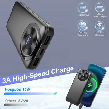 Přenosná nabíječka 10 000 mAh, powerbanka s vysokorychlostním nabíjením a vestavěným kabelem, tenká baterie 5 V/3 A, USB-C vstup a výstup. 10 nejlepší prodej Powerbanka Miniso 10000 mAh - №10