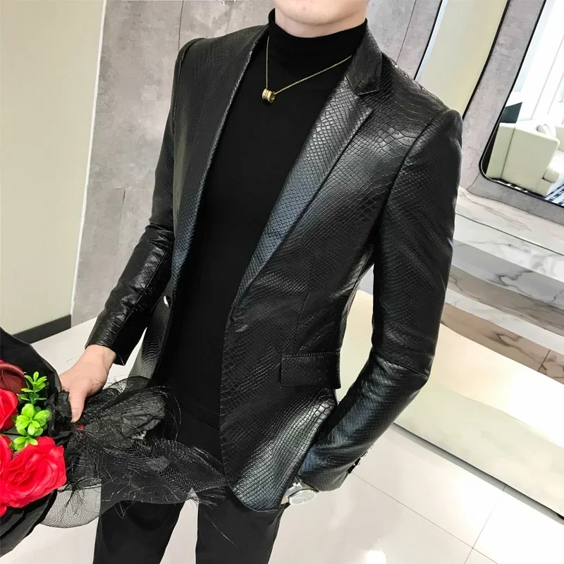 

Men's Leather Jacket Business Fashion Solid Color High Quality Casual Slim Brand Party Black Leather Jacket Men Clothing