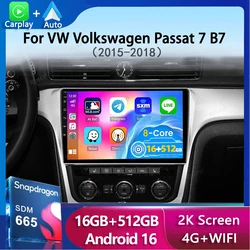 Android 16 Carplay Auto ForVW Volkswagen Passat 7 B7 NMS 2015-2018 Car Radio Multimedia Video Player GPS Navigation Stereo 2din