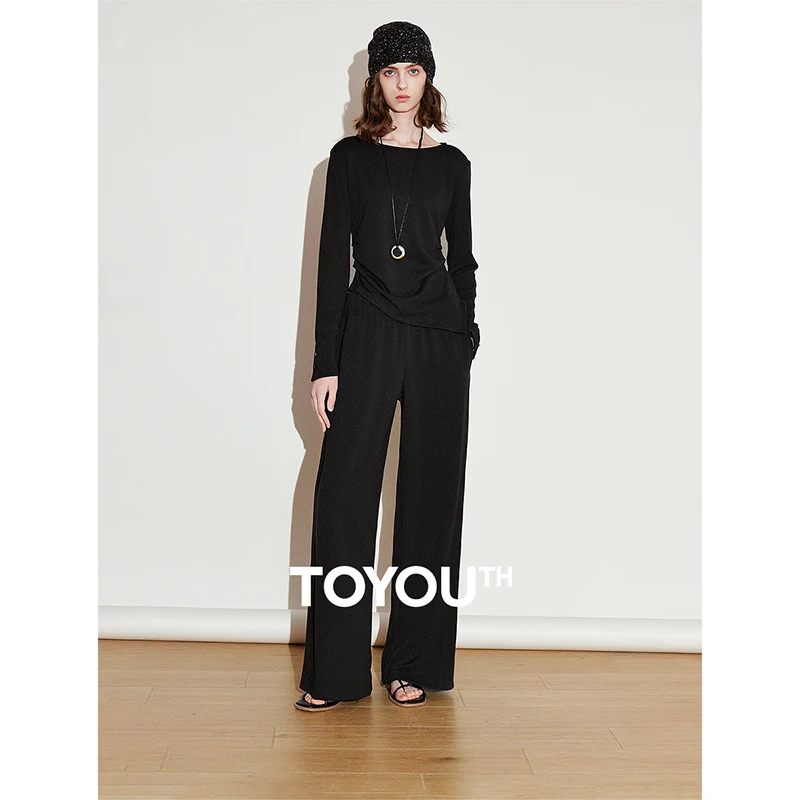 TOYOUTH Set da due pezzi da donna 2025 Primavera Nuova maglietta irregolare con pantaloni casual a gamba larga Set di abiti alla moda