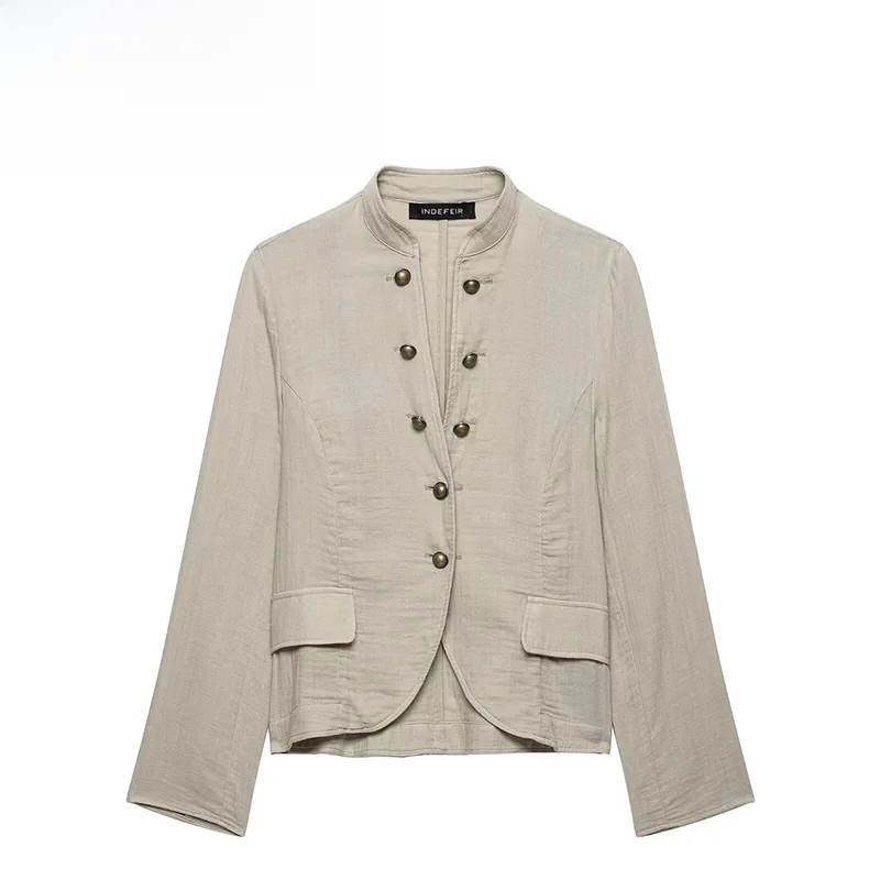 Fashionable Rustic Style Button up Suit Jacket Women's Polyester Casual Regular Length Single Color Summer New Arrival