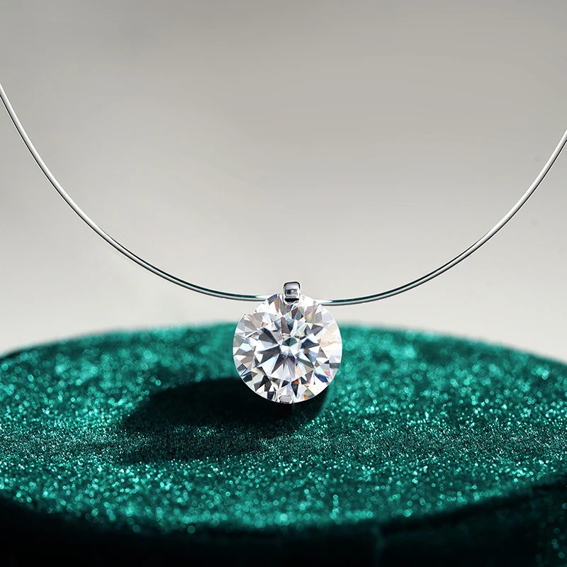 

0.5-5CT Brilliant Cut Certified Moissanite Necklace for Women Sparkling Fishing Line Pendant Pure S925 Plated 18k Gold