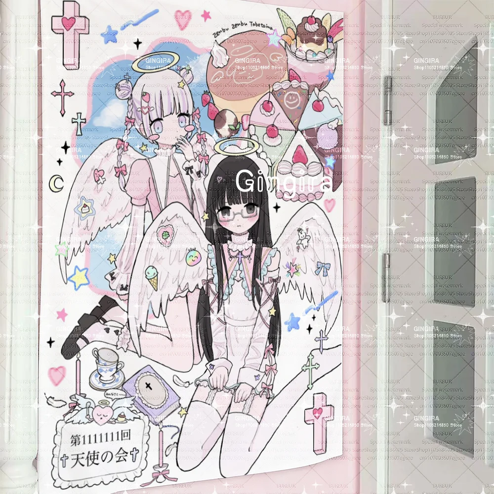 ꒰ঌ⌯'ᵕ'⌯໒꒱ Colorful angel girl illustration dormitory and bedroom decorations, tapestries, wall hanging fabrics, indoor hanging i