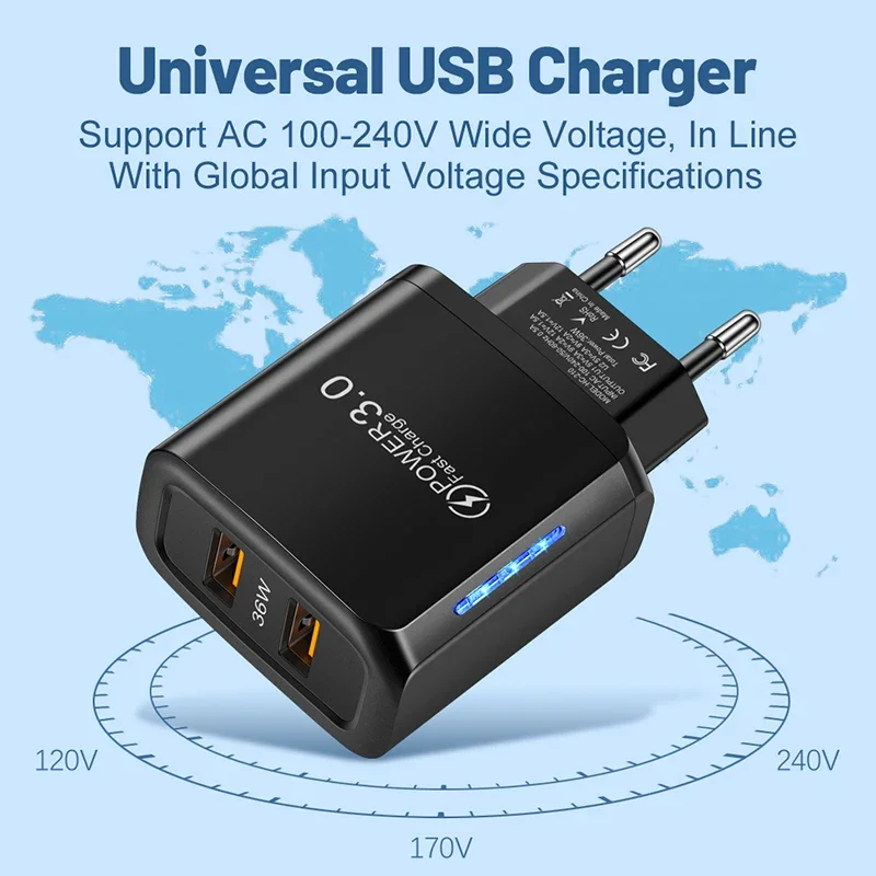 36W USB Mobile Phone Charger Quick Charge 3.0 Fast Charging Adapter For iPhone 16 15 pro Max Xiaomi 14 Samsung Huawei Chargers image 6