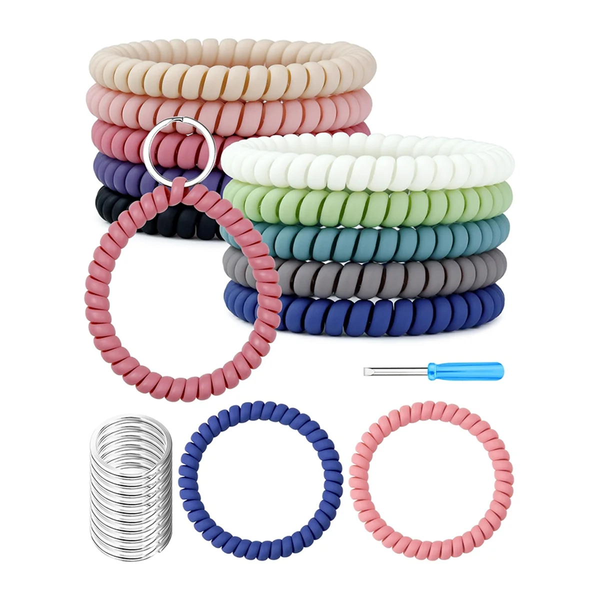 Y31A 10Pcs Stretchable Wrist Keychain Bracelet, Flexible Spiral Coil Key Ring Wristlet, Retractable Key Holder