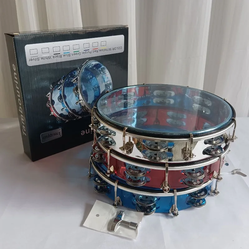 

Double Row Tambourine 10 Inch Adjustable Musical Tambourine Colorful Professional Adults Children's Pandero for Wedding Church