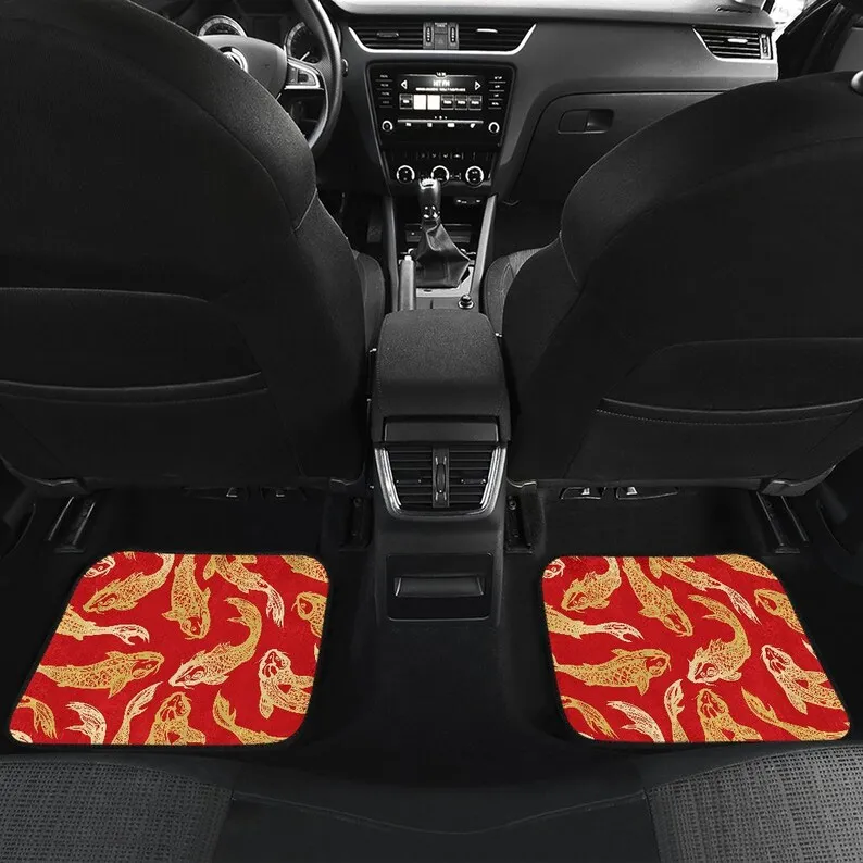 Red Gold Fish Oriental Asian Car Floor Mats Set, Front and Back Floor Mats for Car, Car Accessories