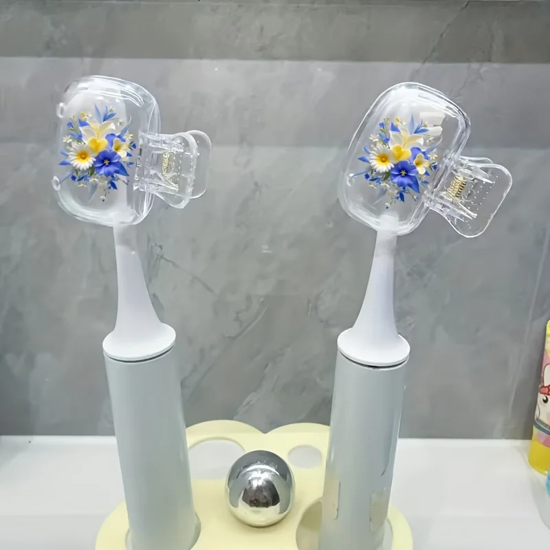 2pcs Fresh Violet Floral Portable Dustproof Odorless Toothbrush Case with Ventilation Holes to Keep Brush Heads Clean and Dry