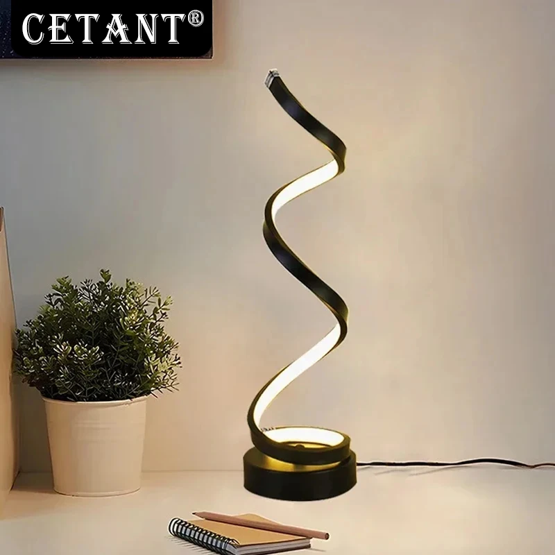 

LED Table Lamp Modern Eye Protection Desktop Decorative Lights For Living Room Bedroom Bedside Study Black/white Spiral Lighting