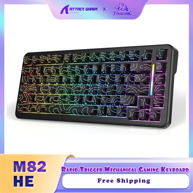 

ATTACK SHARK M82 HE Wired Hall Effect Keyboard, 8Khz Polling 0.01mm Adjustable Trigger 0.125ms, Hot-Swappable RGB Backlit Side