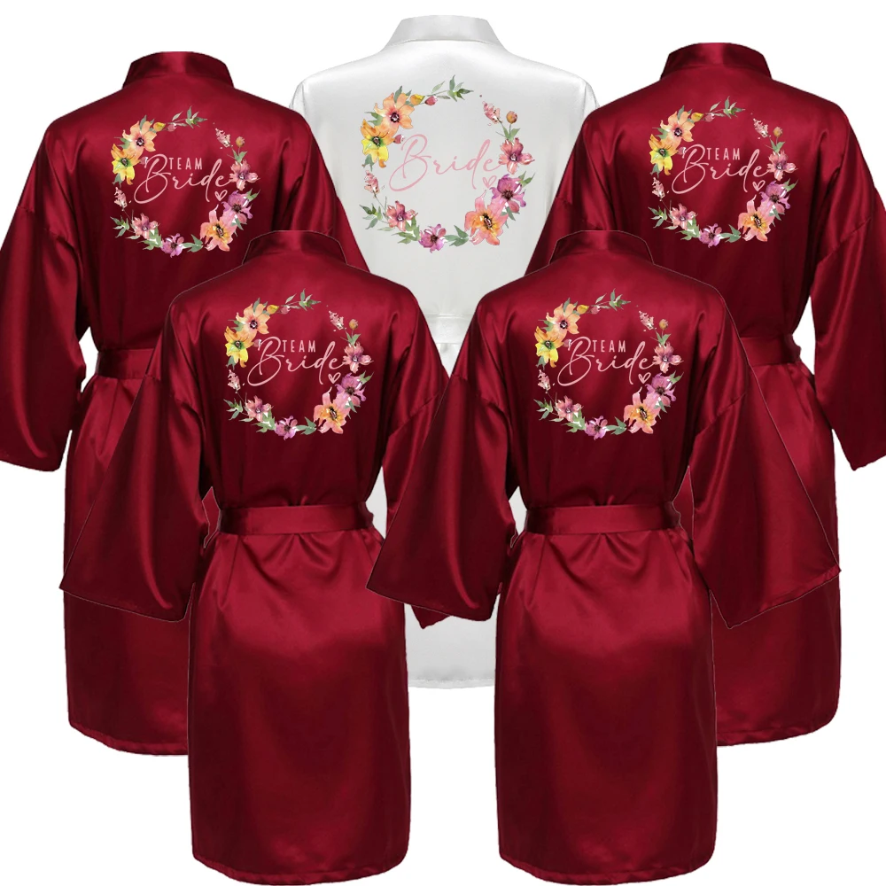 Wedding Party Team Bride Robe Kimono Satin Pajamas Bridesmaid Bathrobe M007