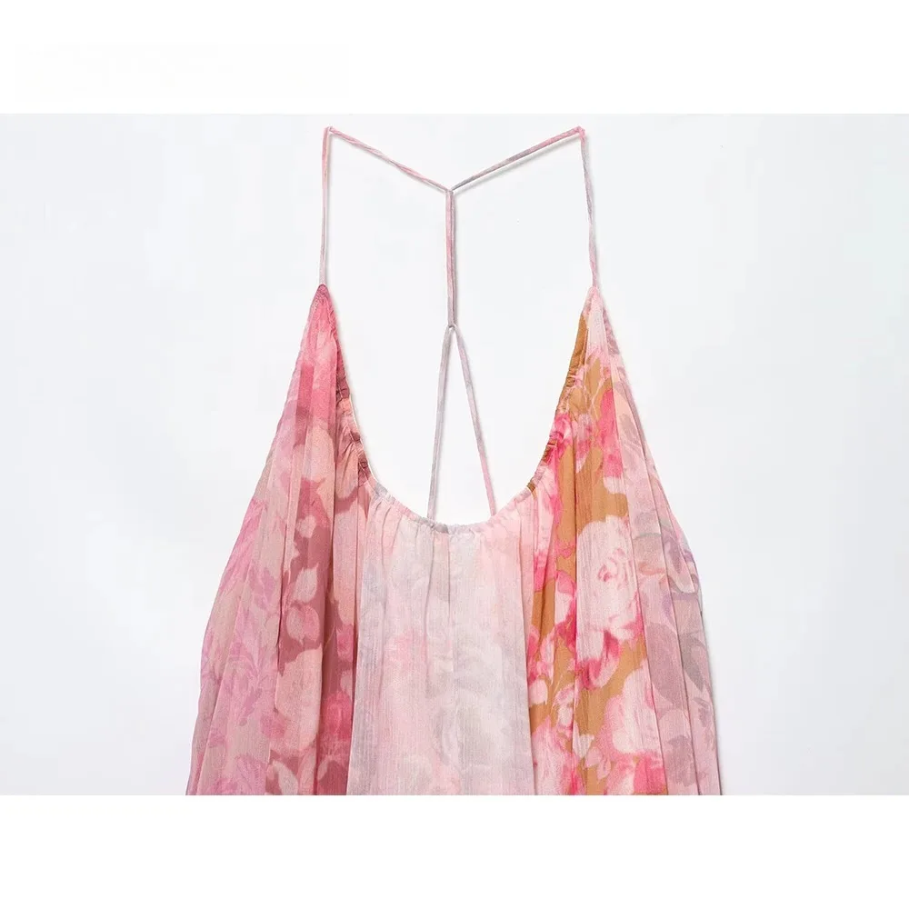 KONDALA Chic Holiday Beach Sexy Cami Donna Abito Moda 2025 Estate Stampa Flora Abito lungo Patchwork Party Pieghettato Y2K Abiti