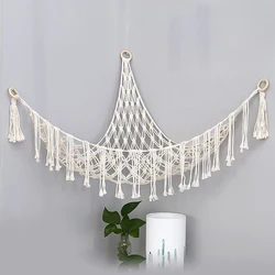 Boho Plush Toy Hammock Triangular Shape Hanging Stuffed Animal Storage Basket Tassels Space Saver Wall Net