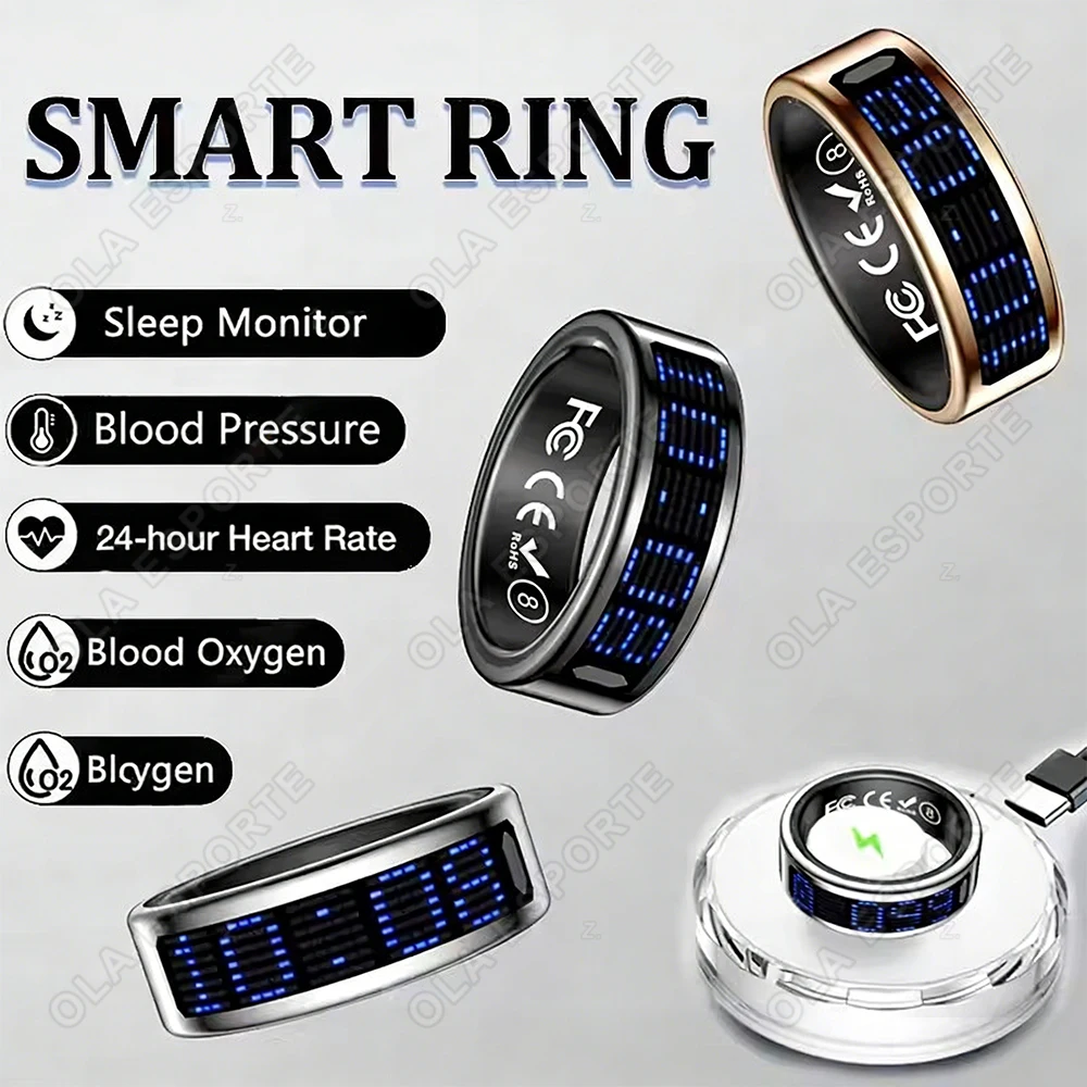 

SR16 Smart Ring With Display Heart Rate Blood Oxygen Health Sleep Monitoring Step Counting Remote Photo Capture Bluetooth Ring
