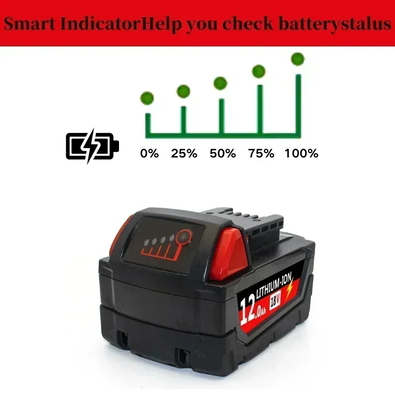 Original For Milwaukee M18 Power Tool Battery, Charger, BR, XC, 18V, 12000mAh M18B5, 48-11-1860, Built-in 21700 Battery