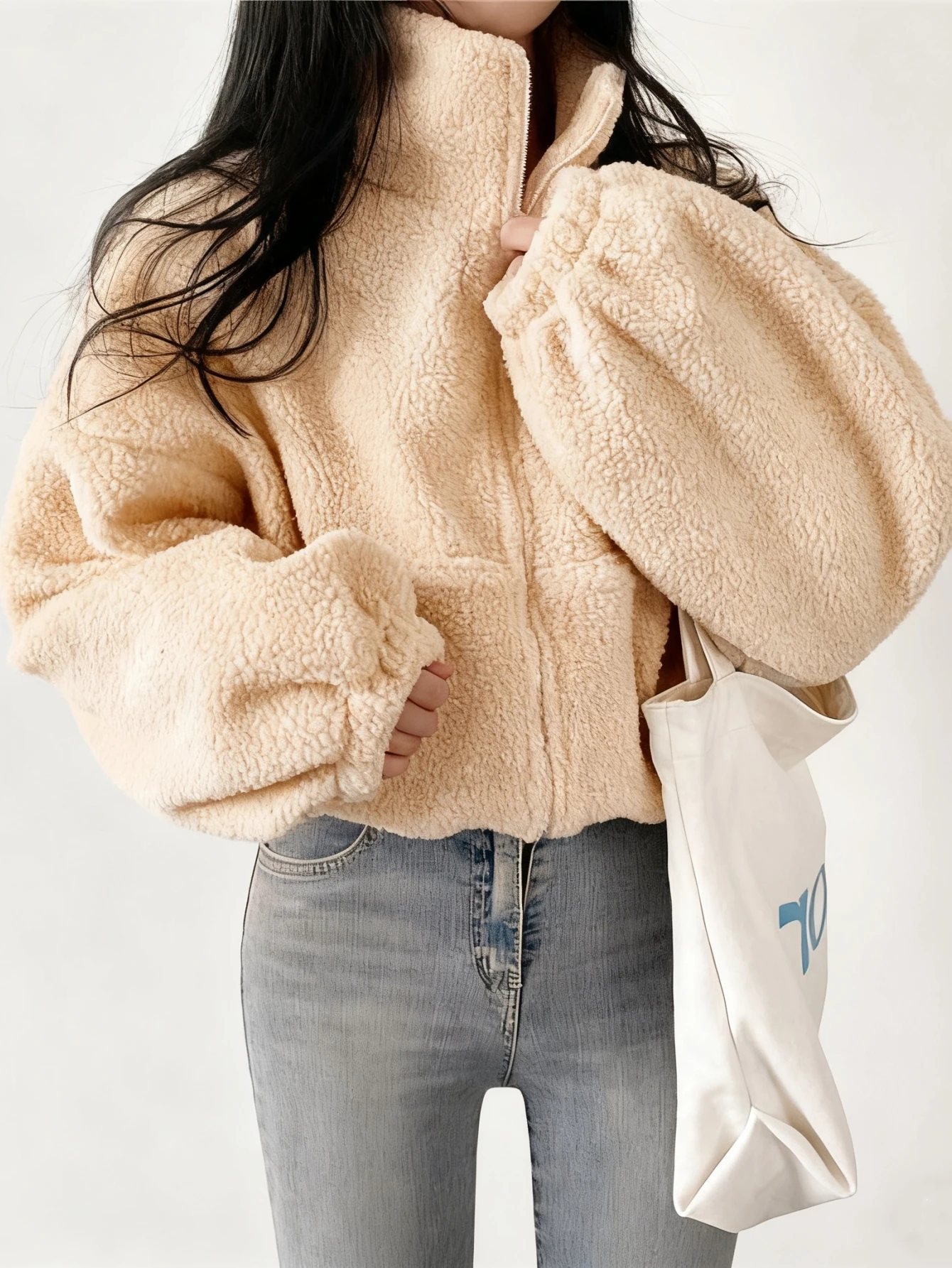 

Осенне-зимние женские элегантные короткие пальто из овечьей шерсти на молнии, однотонные шикарные куртки Тедди, повседневные свободные пальто с длинными рукавами, кардиган