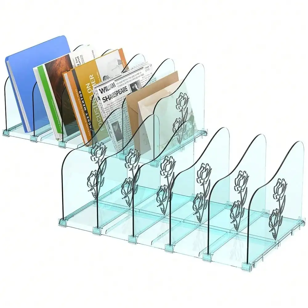 

Adjustable Rose File Organizer For Desk, Vertical File Folder Holders For Magazines, Upright Desktop Binder Organizer, Clear Paper Bookshe Divider File Sorter For Schoolsss Office Supplies