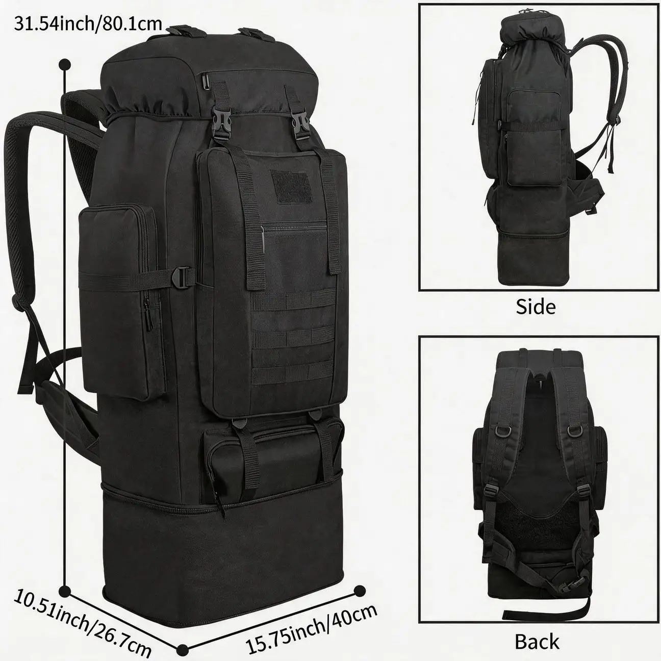 Pro Extra Large Capacity Hiking Backpack Outdoor Mountaineering Camping Bottom Expandable