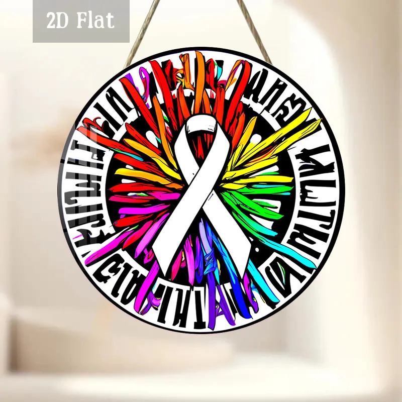1pc First Day Support Woodblock Printing Decoration, Rainbow Awareness Wooden Panel Wall Decoration, Pride Symbol Round Wooden D
