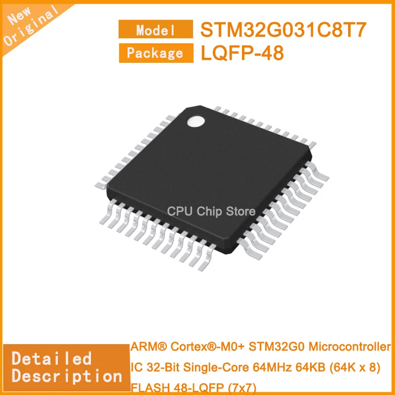 5Pcs/Lot  New Original STM32G031C8T7  STM32G031  Microcontroller IC 32-Bit Single-Core 64MHz 64KB (64K x 8) FLASH 48-LQFP (7x7)