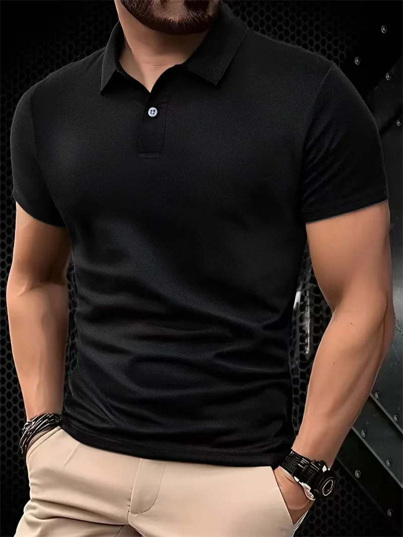 Sommer Männer Kurzarm Polo Shirts Leichte Revers Streetwear Atmungsaktive T-shirts Männer Einfarbig Tops Bequeme Polo-Shirt