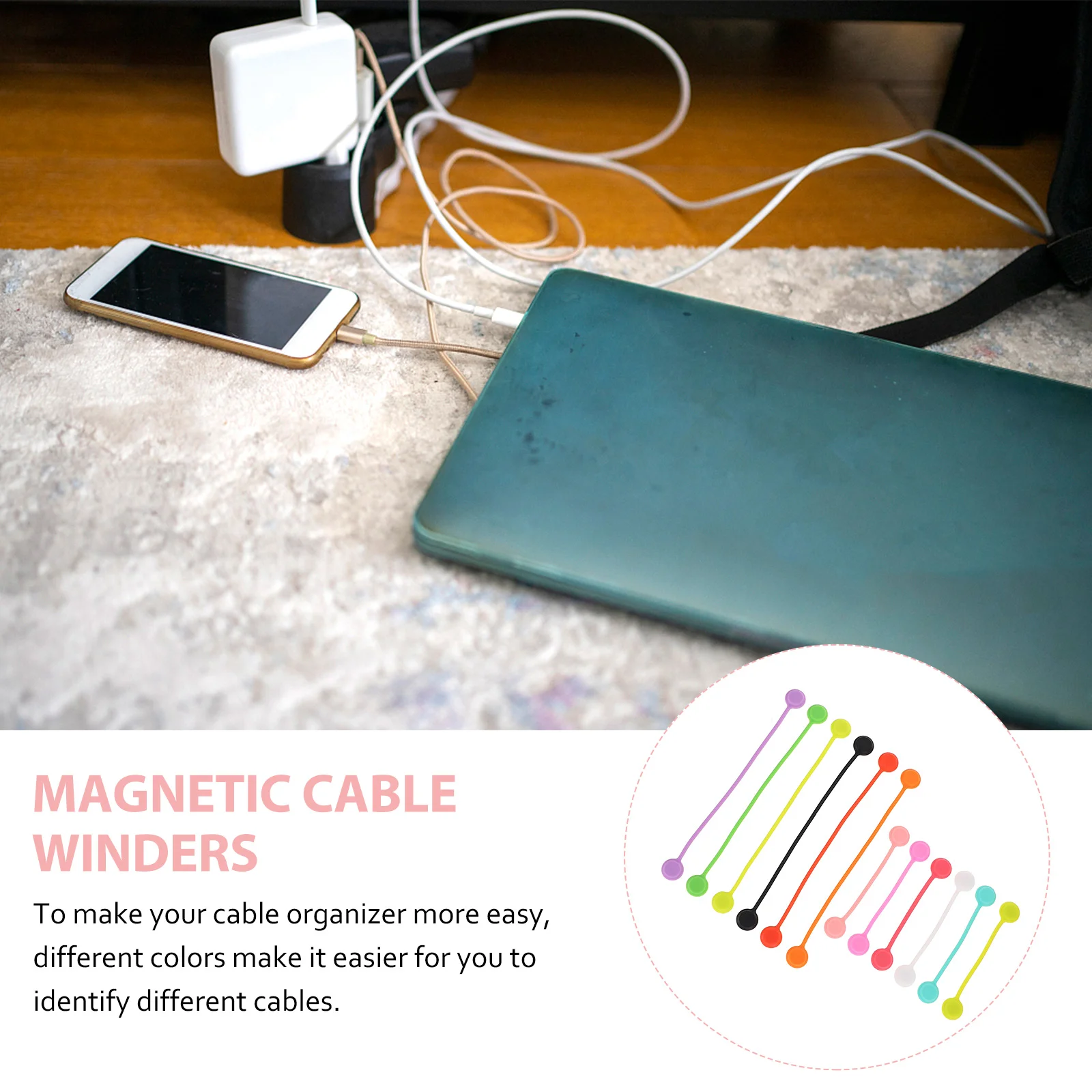 Cable Magnetic Ties Cord Straps Tiesilicone Strap Reusable Winders Organizer Winder Rubber Binding Organization Usb Wire