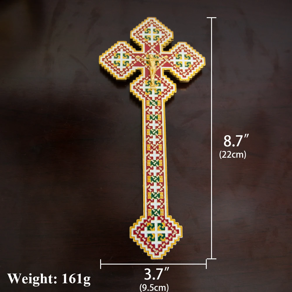 HTISOK Orthodox Hand Cross Jesus Cross Blessing Cross Zinc Alloy Gold Plated Gift for Priest Orthodox Cross