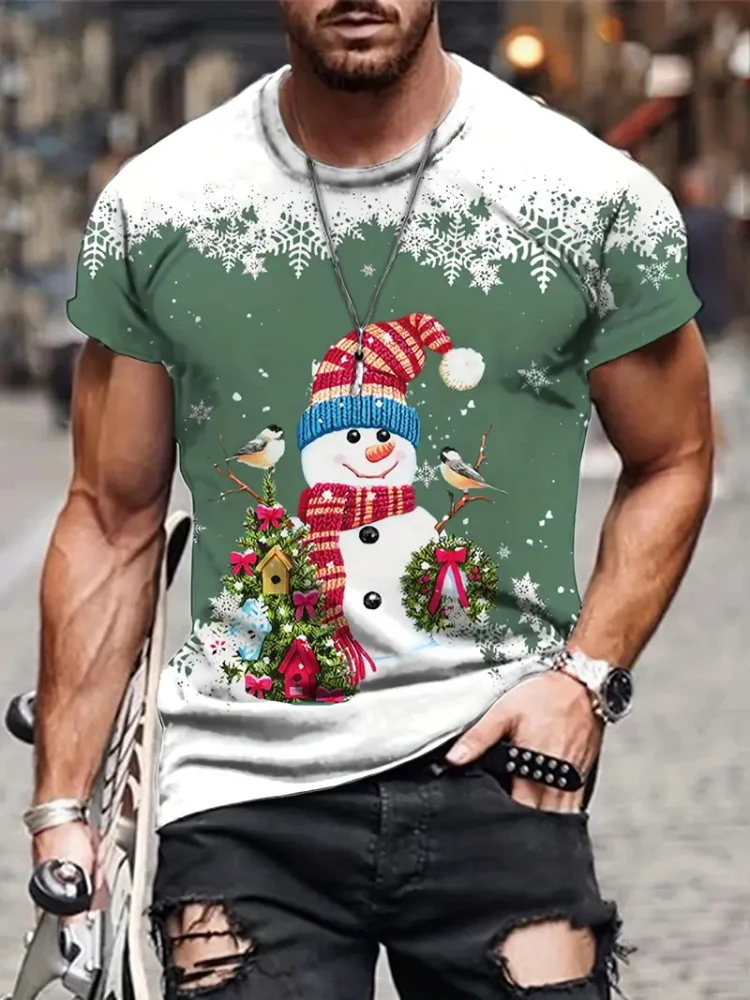 Christmas street fashion men\'s T-shirt Everyday casual short-sleeved top Outdoor sport T-shirt 3D printed men\'s T-shirt Art