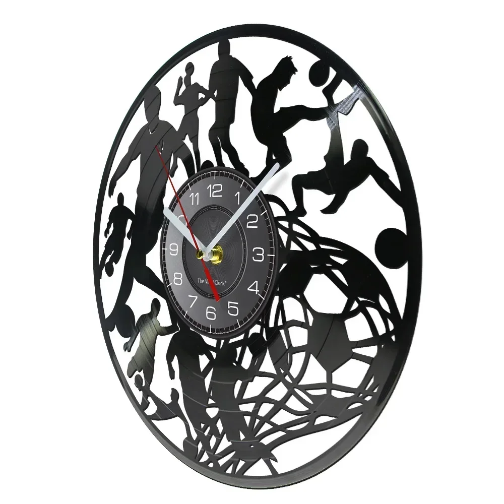 Soccer Wall Clock Football Players Kick Ball Net Goal Futball Field Ball Team Sport School College Kids Game Vinyl Record Clock