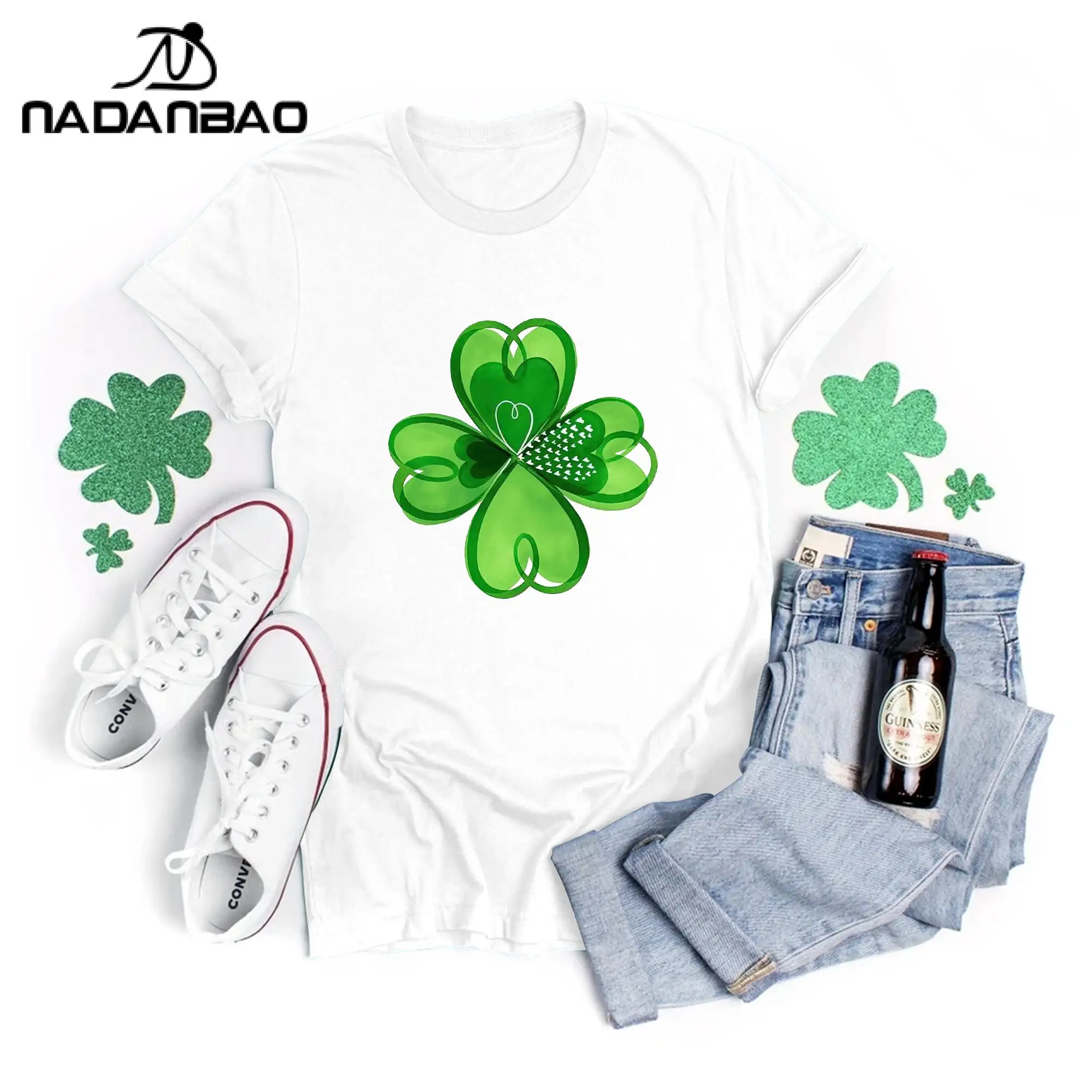 Green Clothing Clover Print St. Patrick's Day Short Sleeve Casual Sweatshirt Cotton Short Sleeve T-Shirt