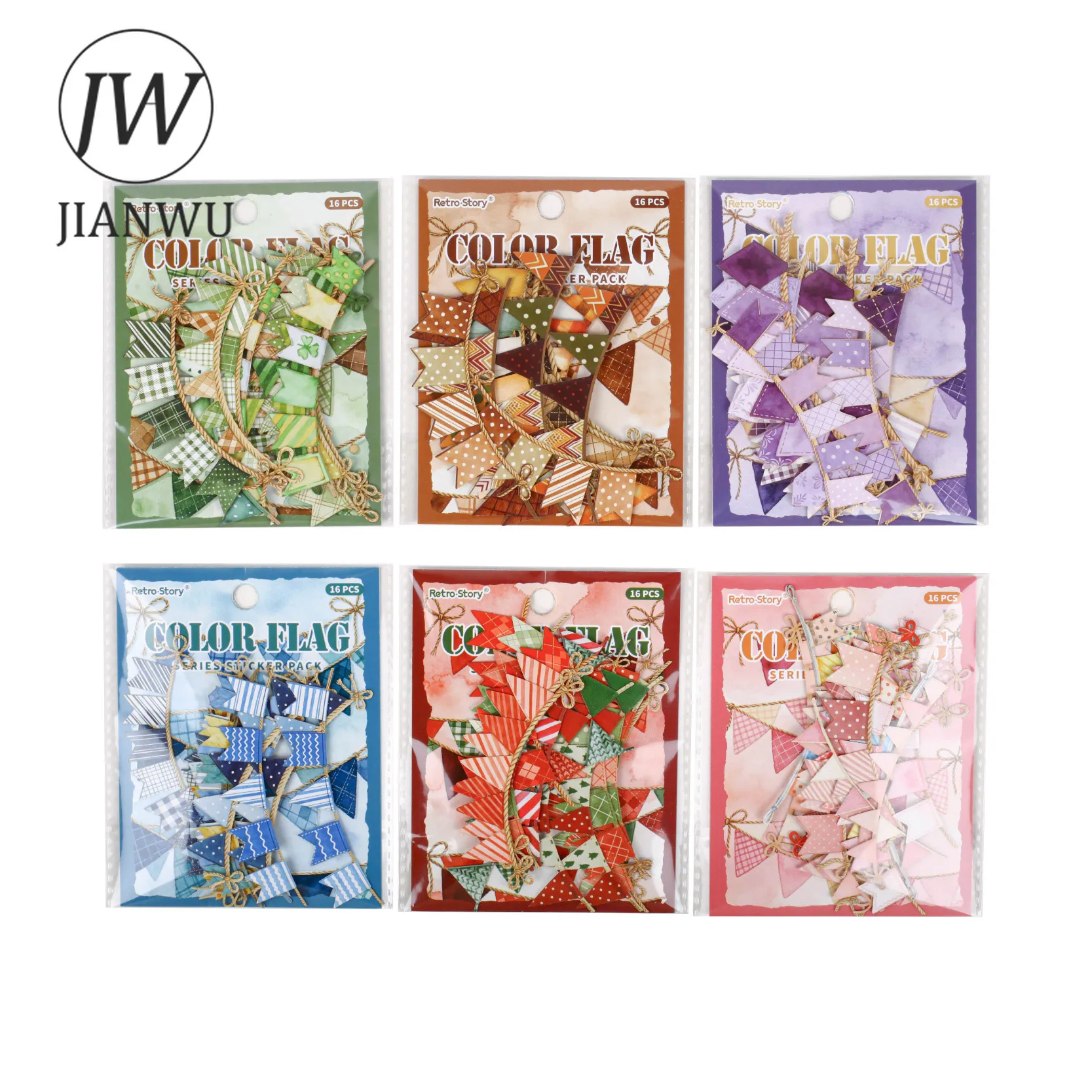 JIANWU Colorful Flag Series Vintage Festival Banner Landscape Material Collage Scrapbooking Sticker Creative Journal Stationery view 5